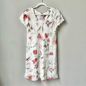 Vintage 90s Floral Dress Women's Size L Cream Satin Tulle Country Feminine Cute